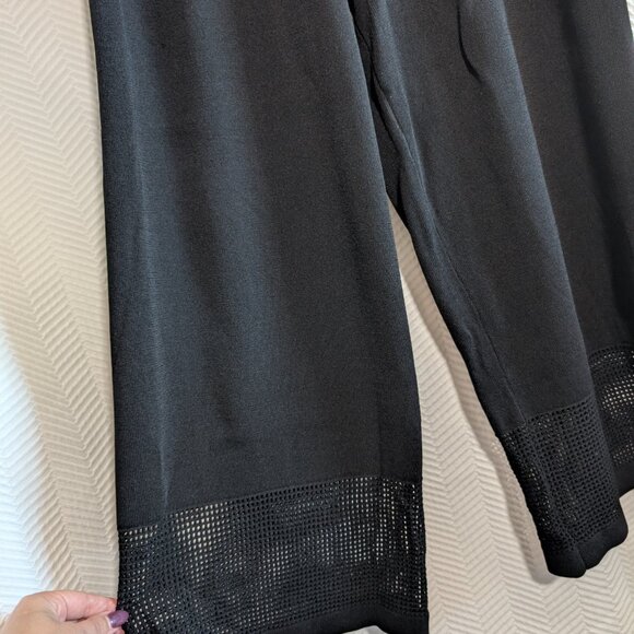 Joseph Ribkoff Black Knit Culottes Pointelle Hem Medium Pull-On Cropped Wide Leg - Picture 3 of 8